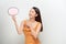 Asian people holding banner and placard speech and Message bubble