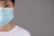 Asian people wear protective masks on a gray background in the studio
