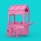 Asian Pink Street Food Meatball Noodle Cart with Chairs in Duotone Style. 3d Rendering