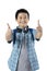 Asian preteen student showing thumbs up