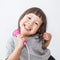 Asian pretty little girl singing with microphone, asian small girl, toddler