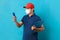 Asian Professional Delivery man wearing face mask holding checking list looking phone screen