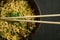 Asian quick noodles on wood background photo