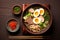 asian ramen meal bowl noodle food japanese vegetable chopstick soup. Generative AI.
