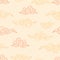 Asian red and orange clouds on a calm yellow background. Seamless decorative doodle pattern.