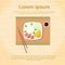 Asian Rice Plate Food Top View Flat Vector