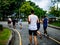 Asian runner Group Jogging in the city central park