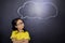 Asian schoolgirl looking at an empty cloud bubble