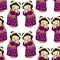 Asian seamless pattern, multicolored Chinese girls in national costumes greet each other