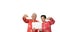 Asian Senior couple holding sign with copy space for Chinese new year surprise good deal