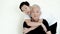 Asian senior couple smile, life with no worry on white background