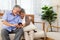 Asian senior couple talking in video call chat on mobile phone, Smart technology for old age and online.