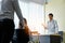 Asian senior Doctor standing and waiting for consultation female patient