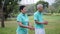 Asian Senior Elderly couple Practice Taichi, Qi Gong exercise outdoor