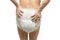 Asian senior or elderly old lady woman patient wearing incontinence diaper in nursing hospital ward on white background