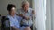 Asian senior lover couple support care husband visit accident injure wife at hospital good partner relationship