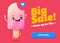 Asian Shopping. Sale Template with Fun Happy Ice Cream Character. Vector Voucher with Cute Asian Cartoon Face.