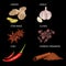Asian Spices On Black Background