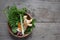 Asian spices in wood bowl