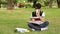 Asian student man studying in the park
