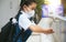 Asian student  washing hands at the outdoor wash basin in the school. Preventing Contagious diseases, Plague. Kids health,