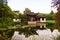 Asian style buildings on a pond