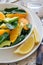 Asian style healthy spinach, avocado and orange salad with ginger-vinegar dressing