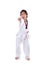 Asian taekwondo girl on white background.