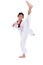 Asian taekwondo girl on with white background.