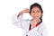 Asian taekwondo girl on white background.