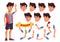 Asian Teen Boy Vector. Teenager. Face. Children. Face Emotions, Various Gestures. Animation Creation Set. Isolated Flat