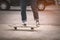 Asian Teen Girl With Skateboard style in outdoors skate park street with dark vintage tone style