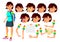 Asian Teen Girl Vector. Teenager. Positive Person. Face. Children. Face Emotions, Various Gestures. Animation Creation