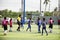 Asian thai children playing futsal in tournament at futsal pitch