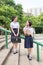 Asian Thai high schoolgirls student couple in school uniform standing