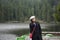 Asian thai woman travel at Mummelsee lake in Black Forest, Germany