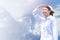 Asian Thai Young Nurse looking at the sky for The future of the nursing profession or nursery school recruit concept banner