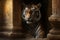 Asian tiger in an abandoned temple. Created with generative AI technology.