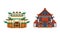 Asian Traditional Architectural Buildings Set, Ancient Eastern Cultural Objects, Pagoda Palace Temple Facades Flat