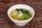 Asian traditional Wonton soup with herbs