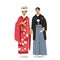 Asian Traditions and Culture Concept. Wedding of Japanese Couple Wear Traditional Costume, Bride and Groom in Kimono