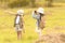 Asian two friend children take a photo and walking with adventure and tourism for destination and leisure trips for education and