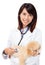 Asian veterinarian with poodle