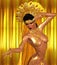 Asian woman with body, belly dancing. Beautiful face, cosmetics, diamonds and jewelry