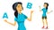 Asian Woman Comparing A With B Vector. Creative Idea. Balancing. Customer Review. Isolated Flat Cartoon Illustration