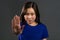 Asian woman disapproving with NO hand sign gesture. Denying, rejecting, disagree, portrait of beautiful girl or student