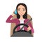 Asian woman driving a car talking on the phone
