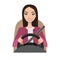 Asian woman driving a car. woman clothing in casual cloth