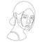 Asian woman face isolated sketch portrait or avatar, outline art vector. One line drawing or lineart, Chinese or Japanese, Korean