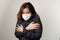 Asian woman have fever and wear the medical mask to protect and fight infection from germ, bacteria, covid19, corona , sars , infl